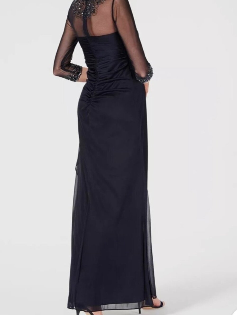 Alex Evenings Women's Sweetheart Beaded Mesh Gown, Dark Blue Navy, Size 12P - Picture 3 of 15